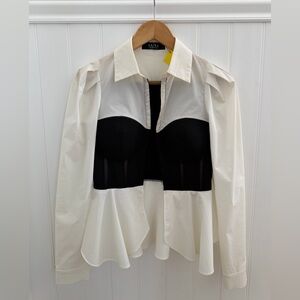 NWT Akira Corset-Style Colorblock Peplum Blouse – Size S